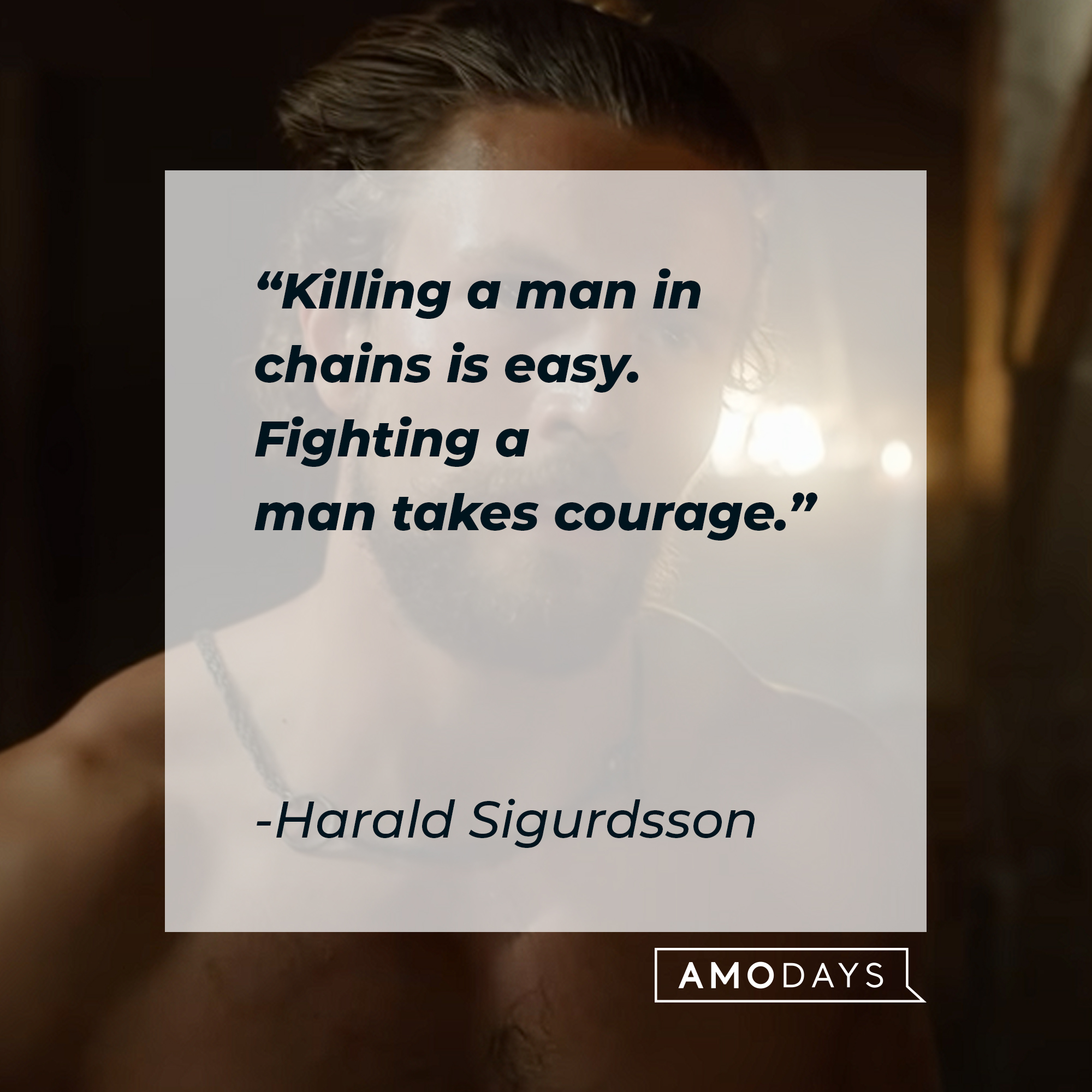 A picture of Harald Sigurdsson with his quote, “Killing a man in chains is easy. Fighting a man takes courage.”| Source: youtube.com/Netflix