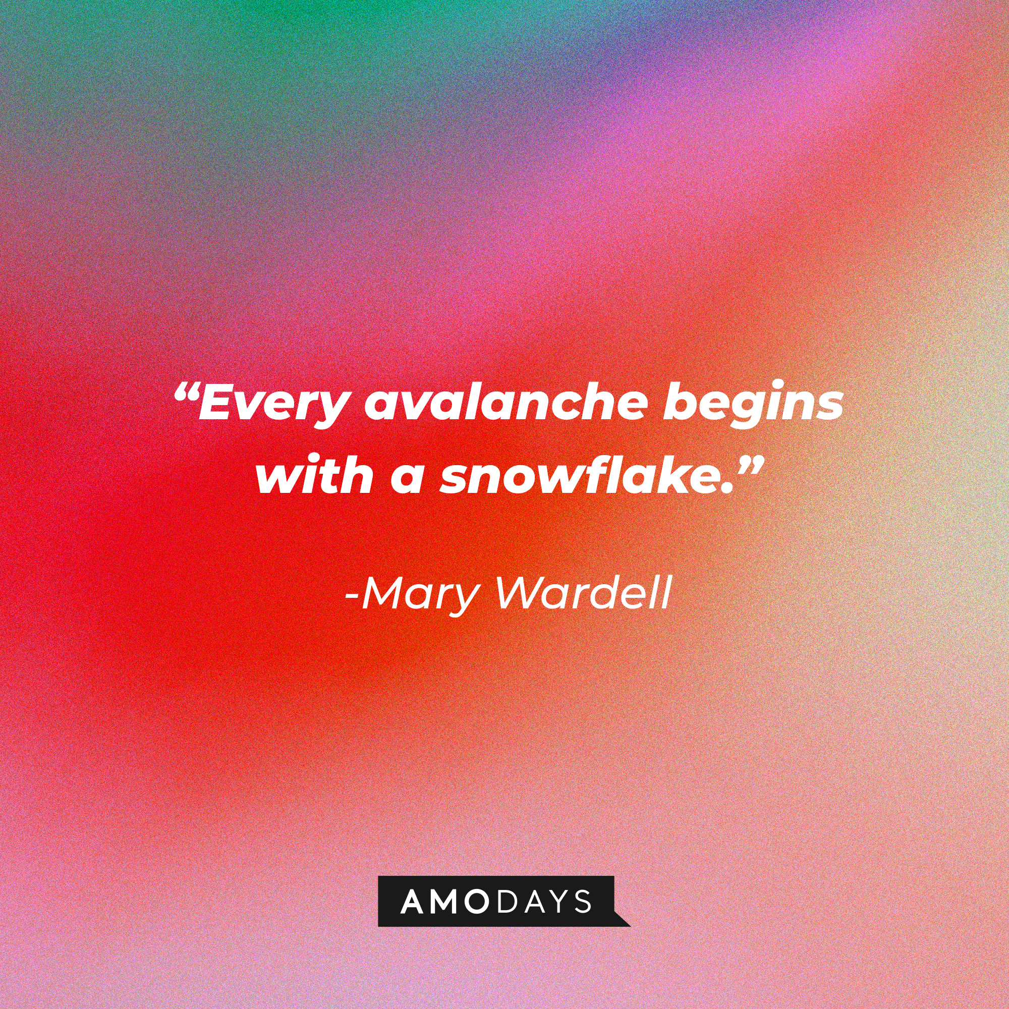 Mary Wardell's quote: “Every avalanche begins with a snowflake.” | Source: Amodays
