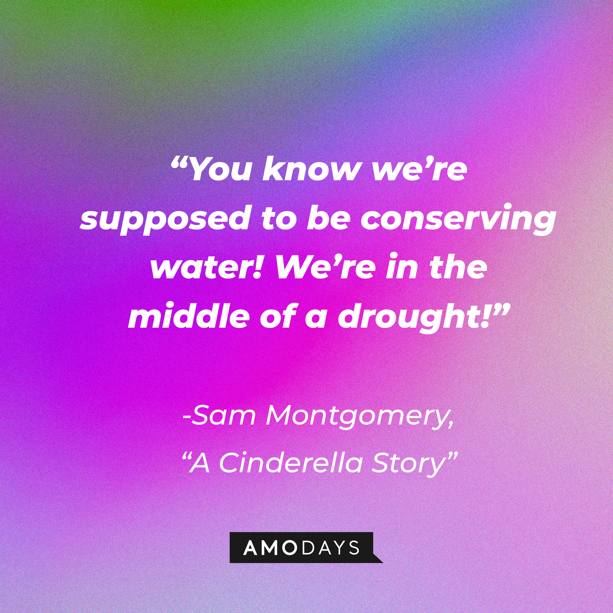 Sam Montgomery's quote from "A Cinderella Story:" “You know we’re supposed to be conserving water! We’re in the middle of a drought!” | Source: Youtube.com/warnerbrosentertainment