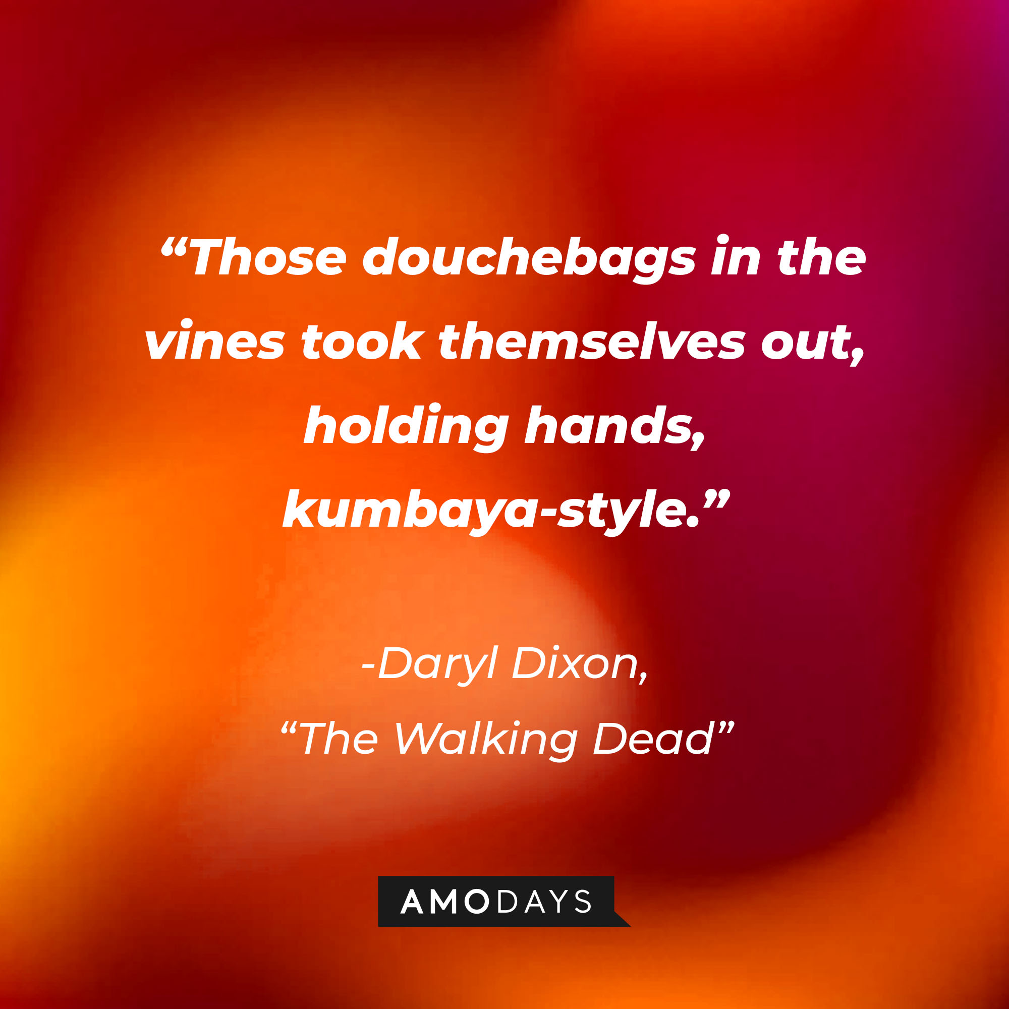 Daryl Dixon’s quote from “The Walking Dead”: “Those douchebags in the vines took themselves out, holding hands, kumbaya-style.” | Source: AmoDays