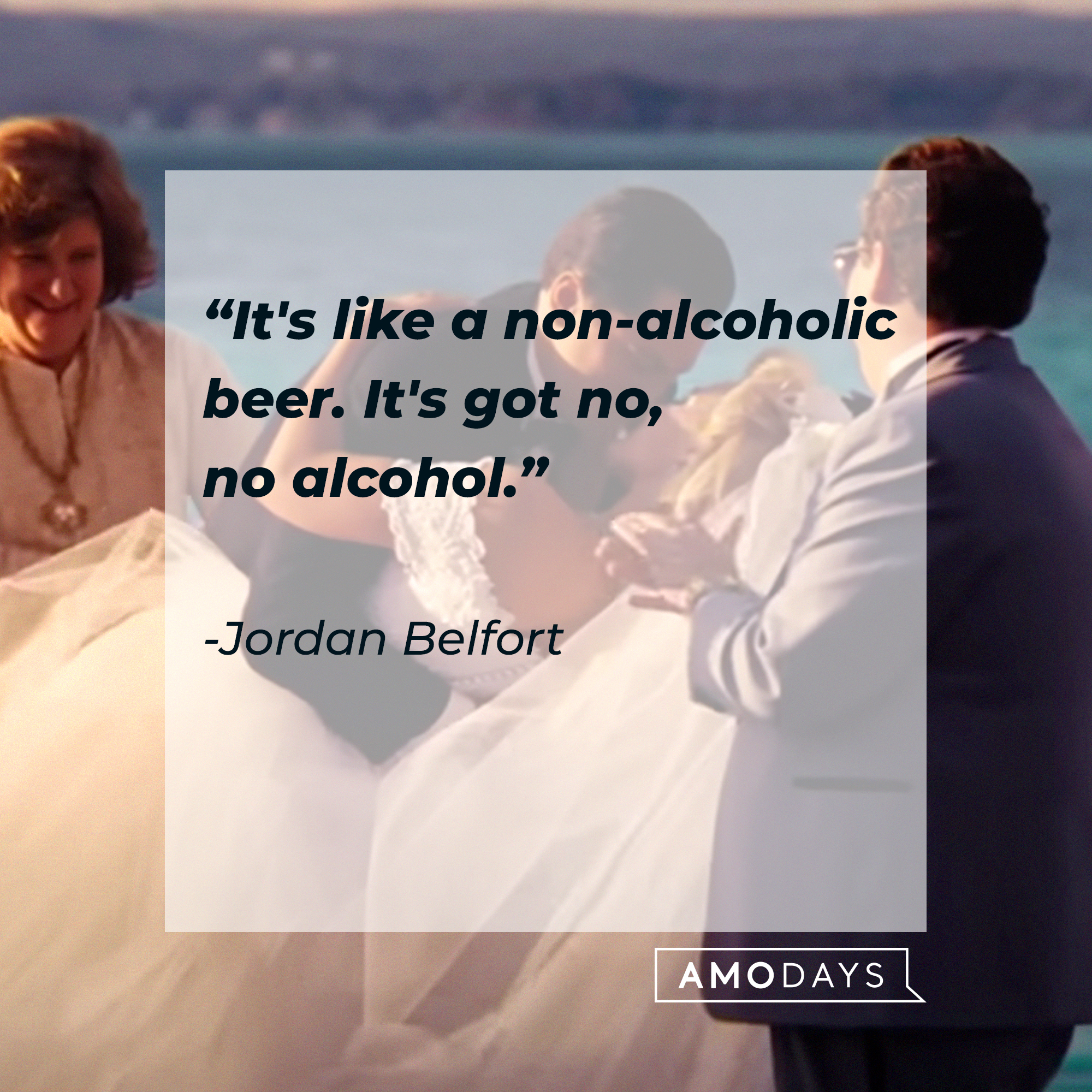 Margot Robbie with Jordan Belfort's quote: "It's like a non-alcoholic beer. It's got no, no alcohol." | Source: Youtube/paramountmovies