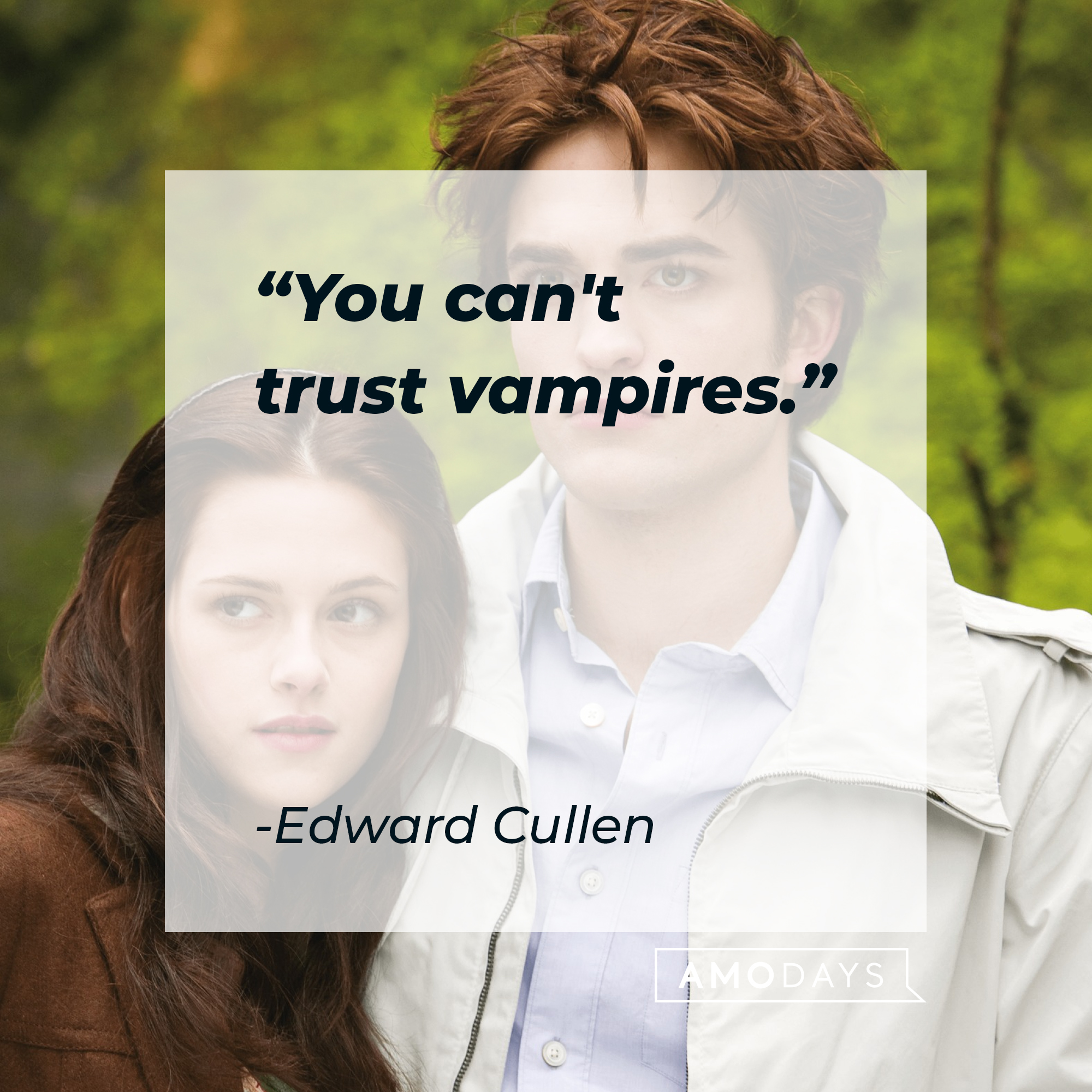 An image of Edward Cullen and Bella Swan, with Cullen’s quote: "You can't trust vampires." | Source: Facebook.com/twilight