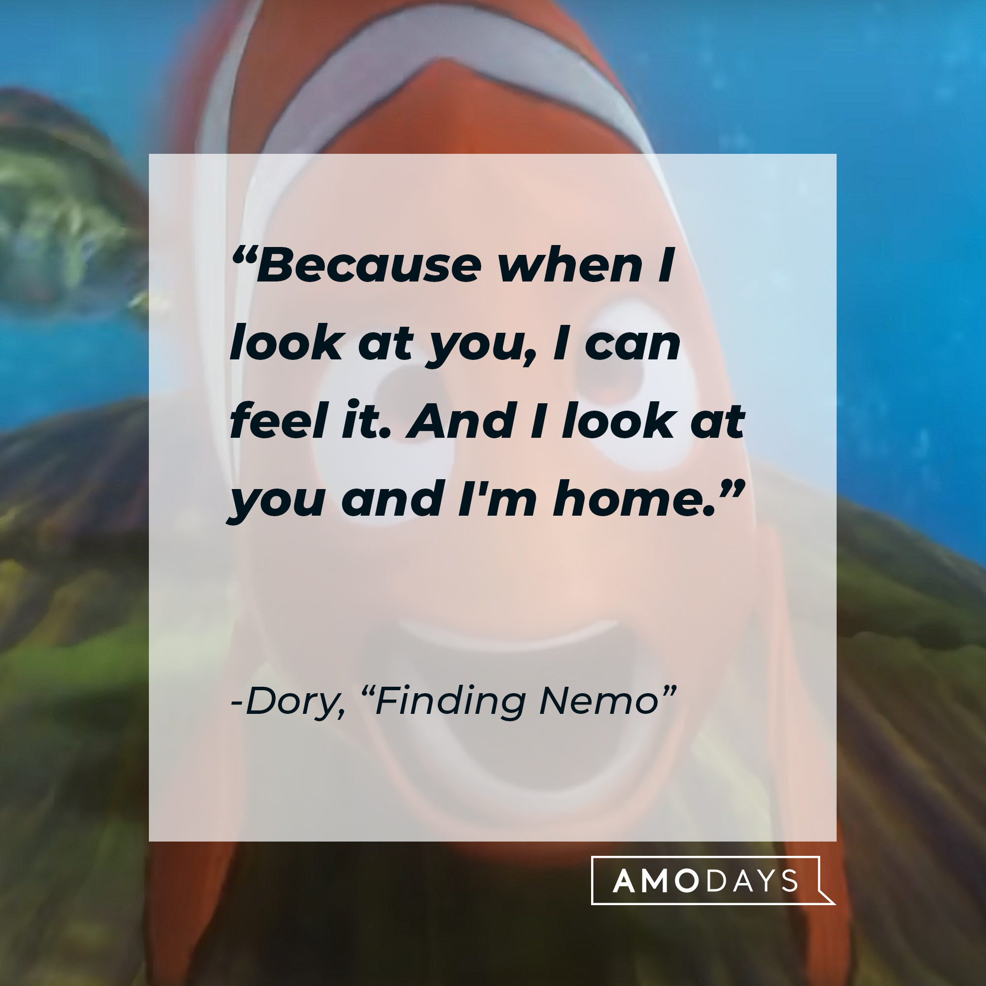 Dory's "Finding Nemo" quote: "Because when I look at you, I can feel it. And I look at you and I'm home." | Source: Youtube.com/pixar