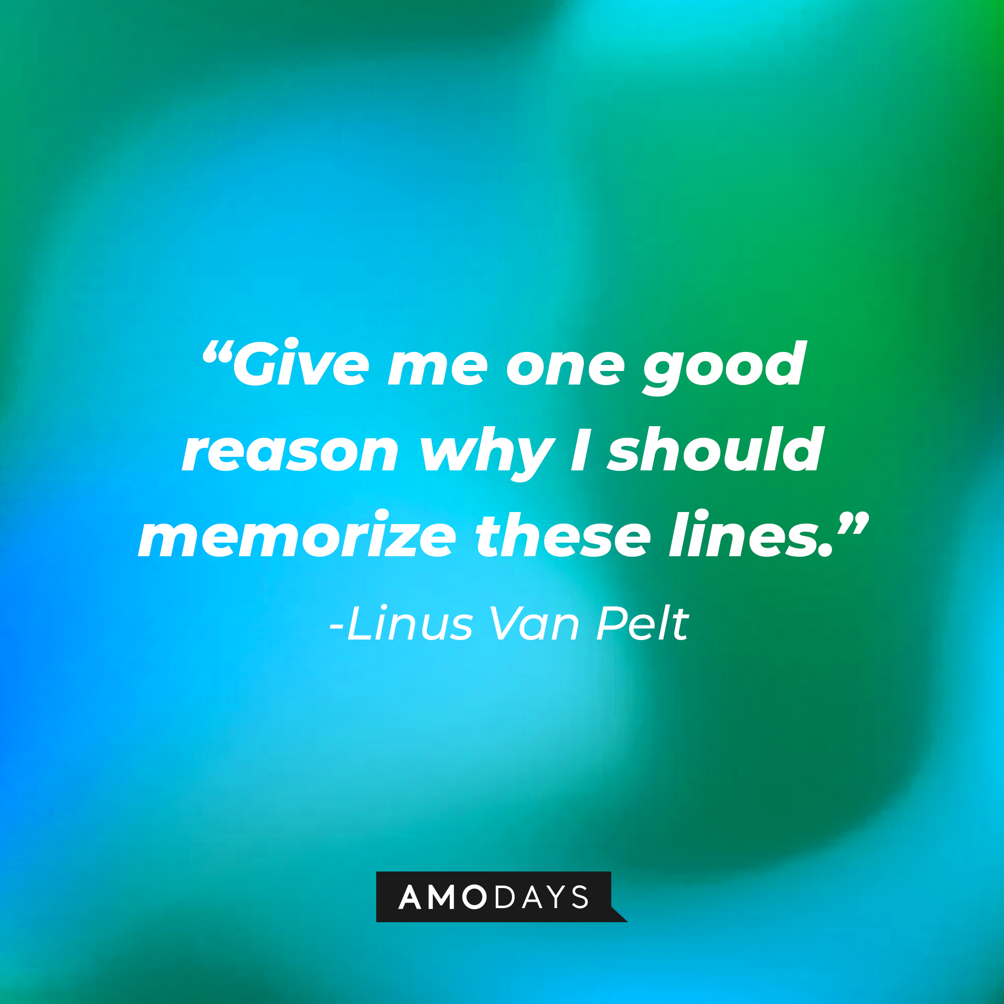 Linus Van Pelt's quote: "Give me one good reason why I should memorize these lines." | Source: Amodays