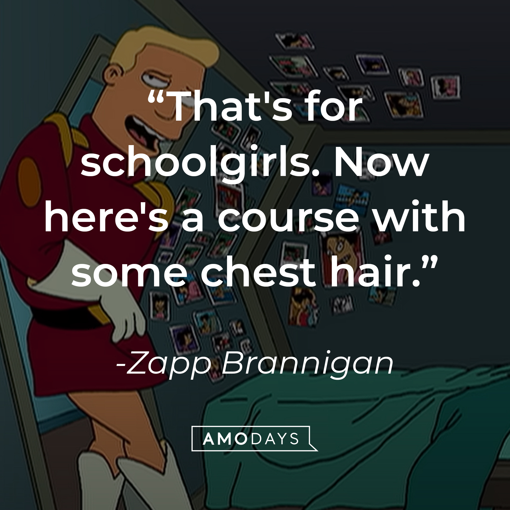 Zapp Brannigan's quote: "That's for schoolgirls. Now here's a course with some chest hair." | Source: YouTube/adultswim