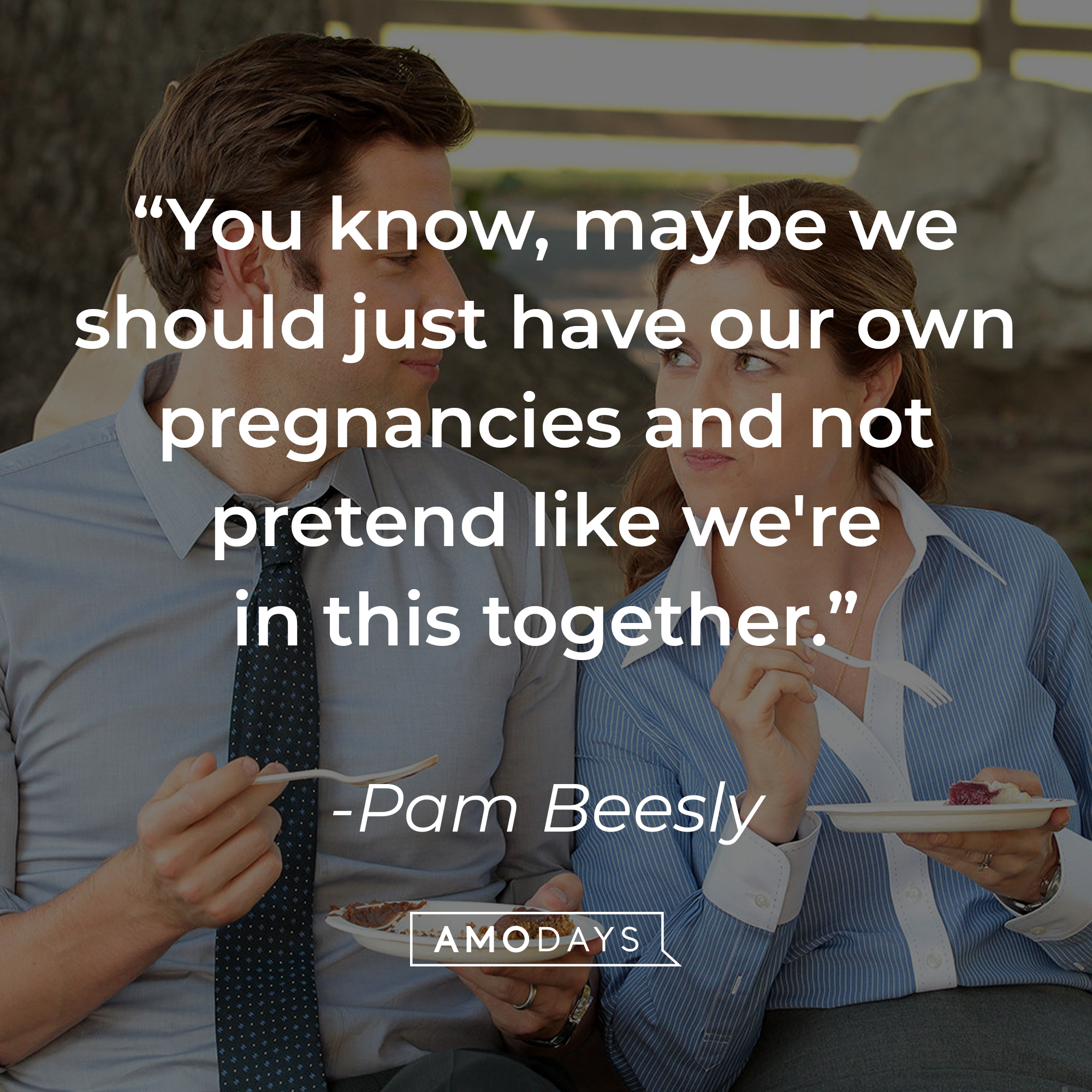 Pam Beesly's quote, "You know, maybe we should have our own pregnancies and not pretend like we're in this together." | Source: Facebook/TheOfficeTV
