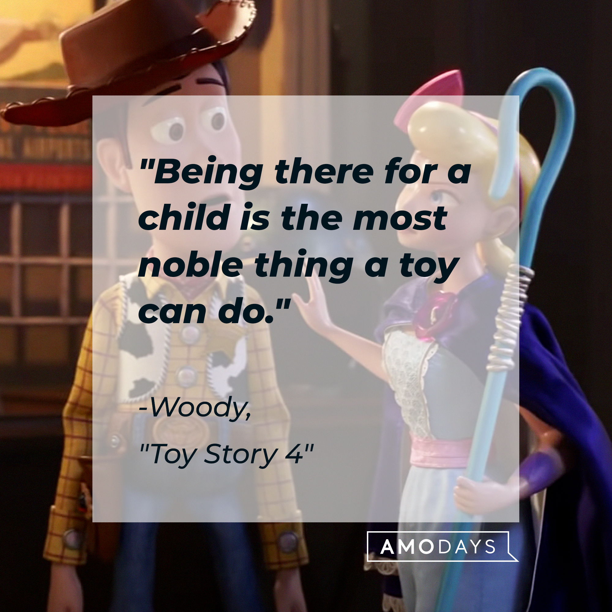 Woody's quote: "Being there for a child is the most noble thing a toy can do." | Source: Youtube.com/Pixar