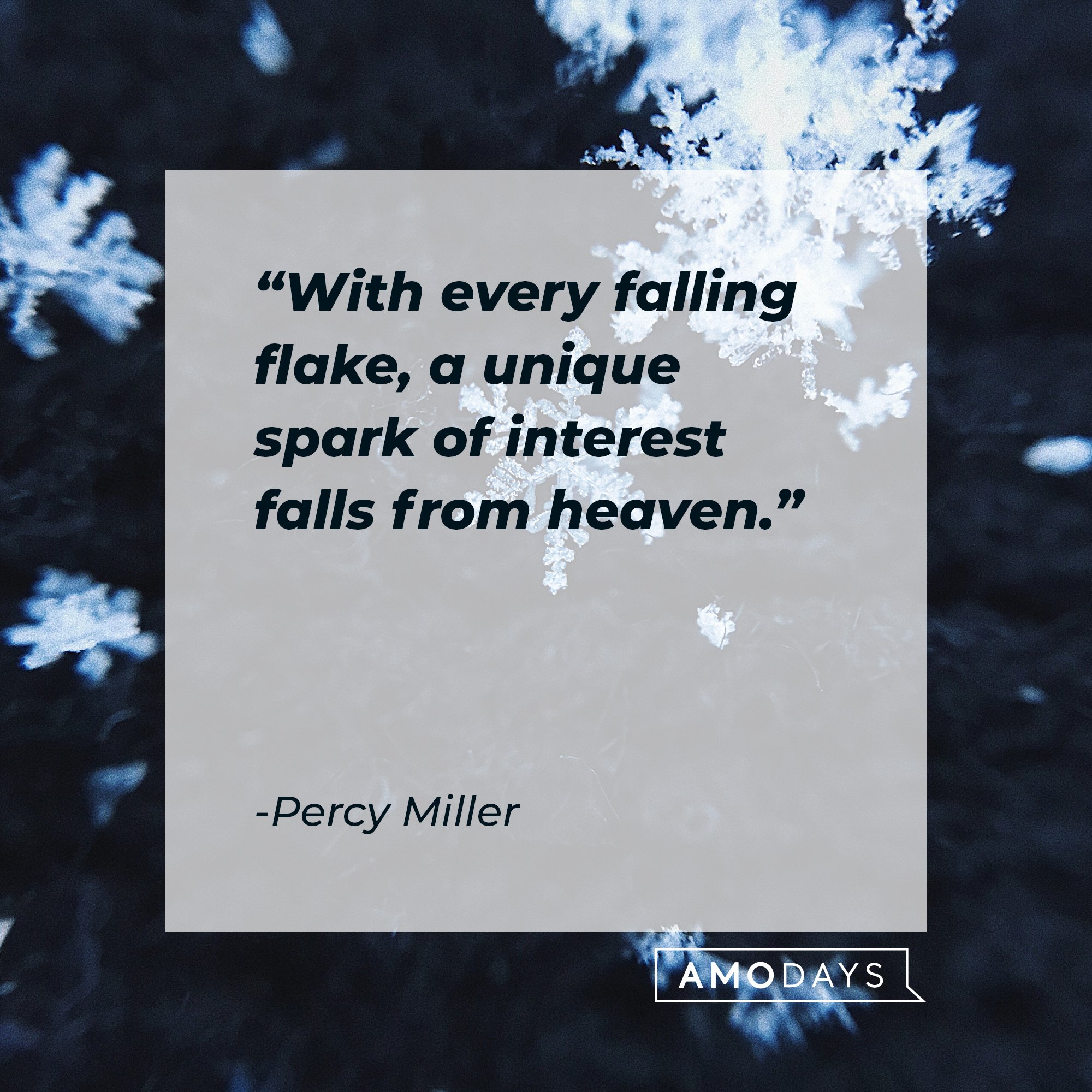   Percy Miller’s quote: "With every falling flake, a unique spark of interest falls from heaven." | Image: AmoDays