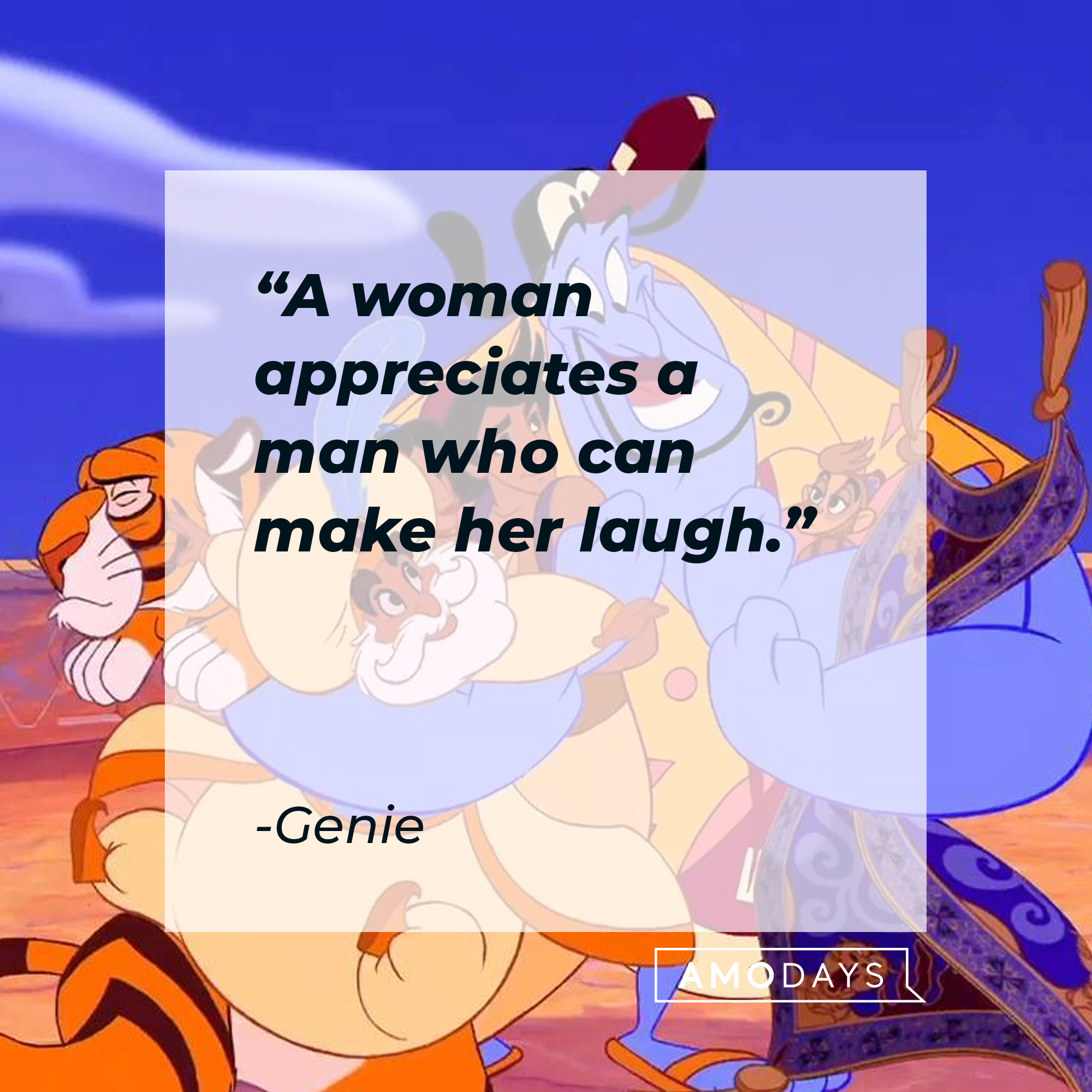 The animated Genie with his quote: "A woman appreciates a man who can make her laugh." | Source: Facebook.com/DisneyAladdin