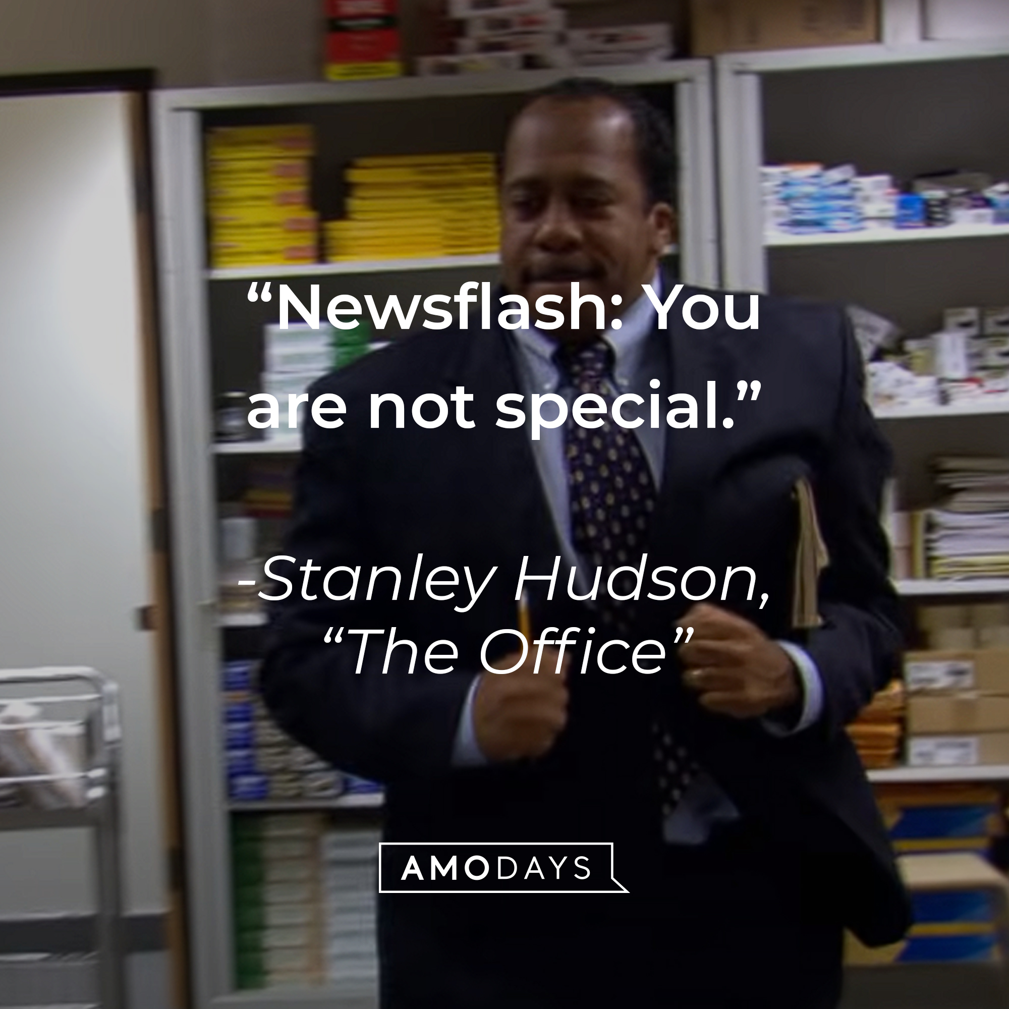 An image of Leslie David Baker as Stanley Hudson in "The Office" with the quote: “Newsflash: You are not special.” | Source: youtube.com/The Office