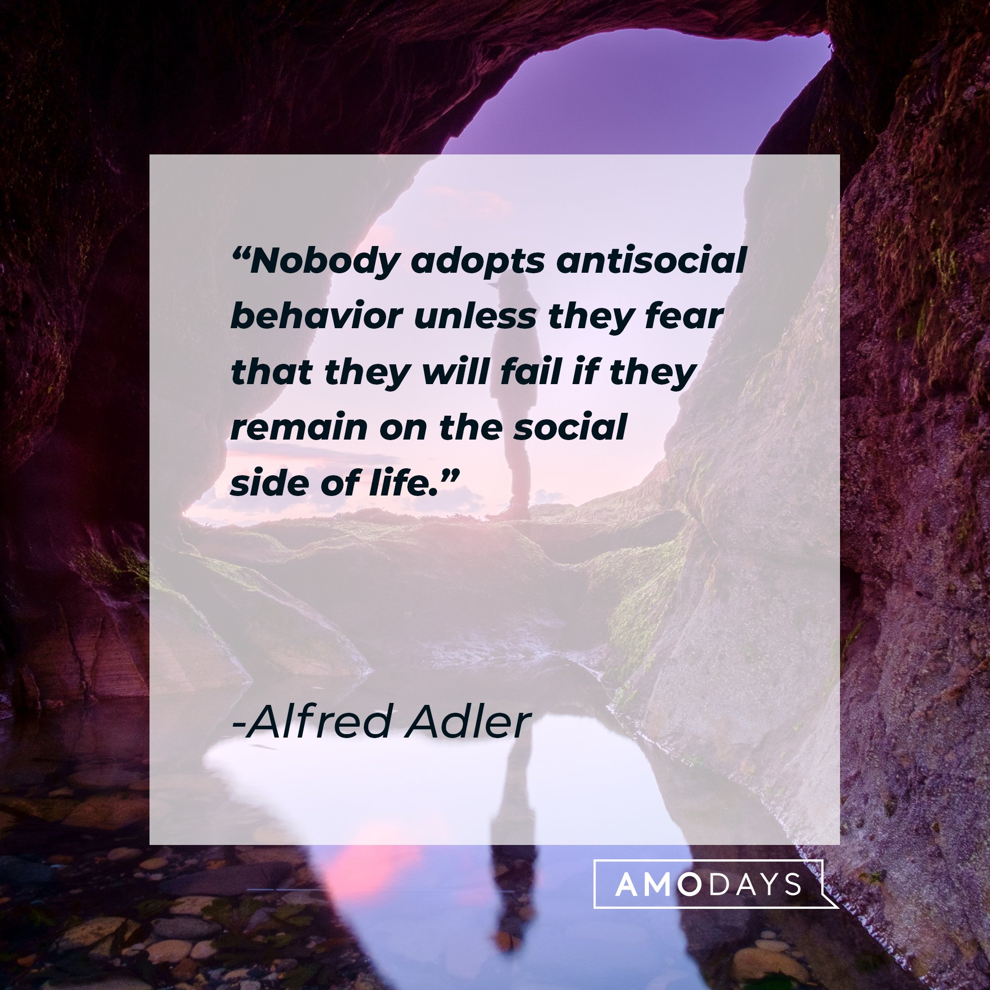   Alfred Adler’s quote: "Nobody adopts antisocial behavior unless they fear that they will fail if they remain on the social side of life." | Image: AmoDays