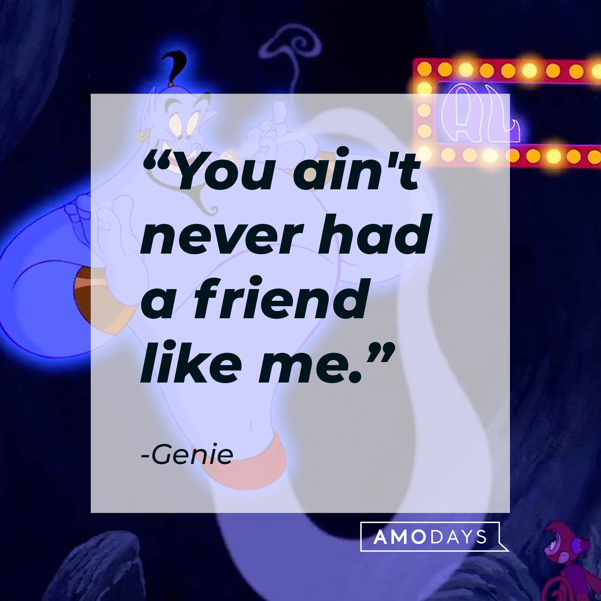 The animated Genie with his quote: "You ain't never had a friend like me." | Source: Facebook.com/DisneyAladdin