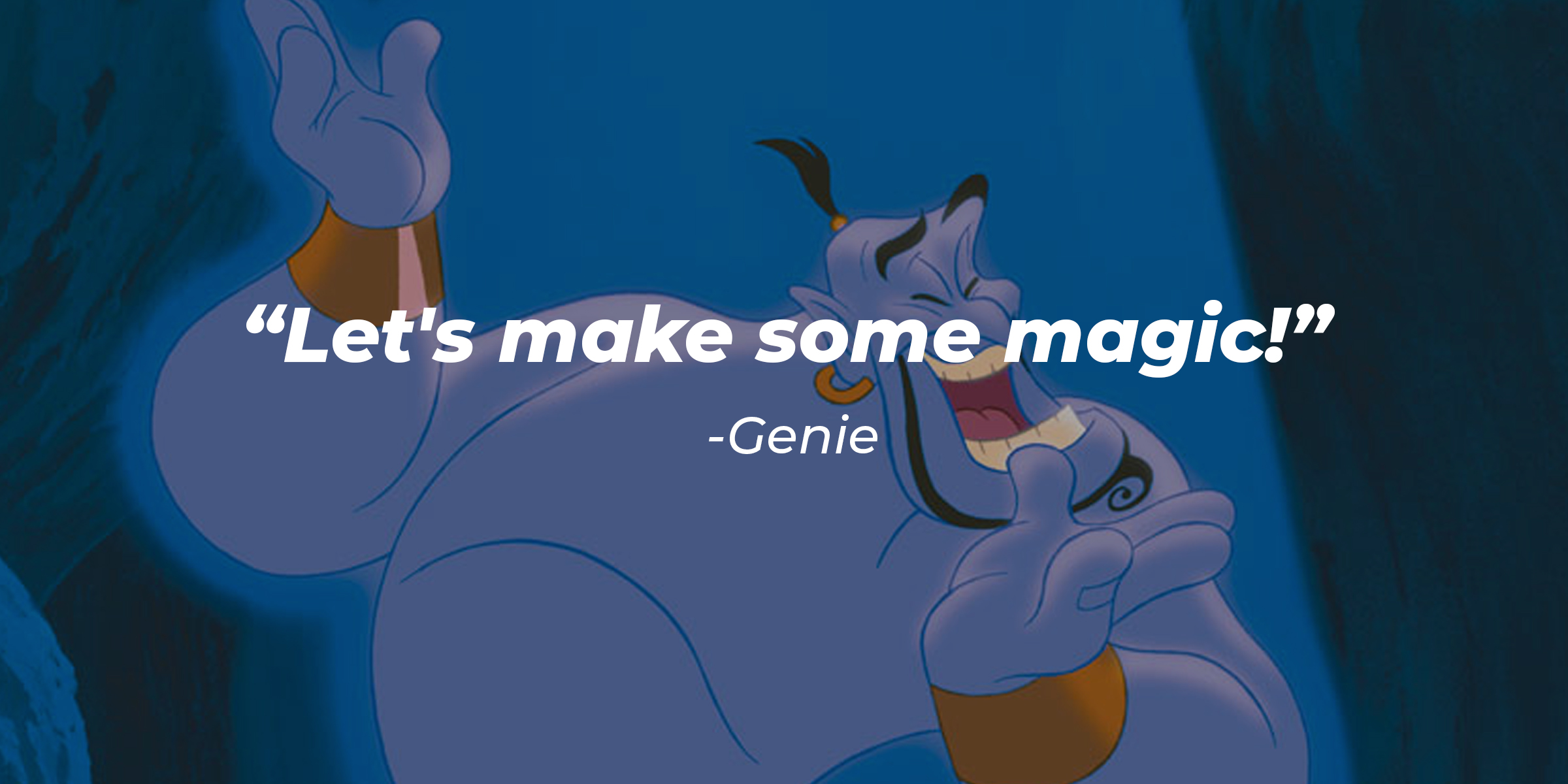The animated Genie with his quote: “Let’s ma|ke some magic.” | Source: Facebook.com/DisneyAladdin