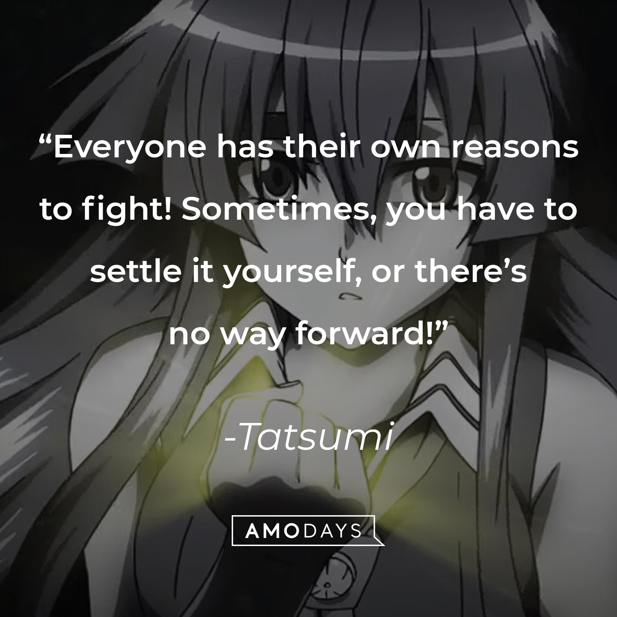 Tatsumi’s quote: “Everyone has their own reasons to fight! Sometimes, you have to settle it yourself, or there’s no way forward!” | Image: AmoDays