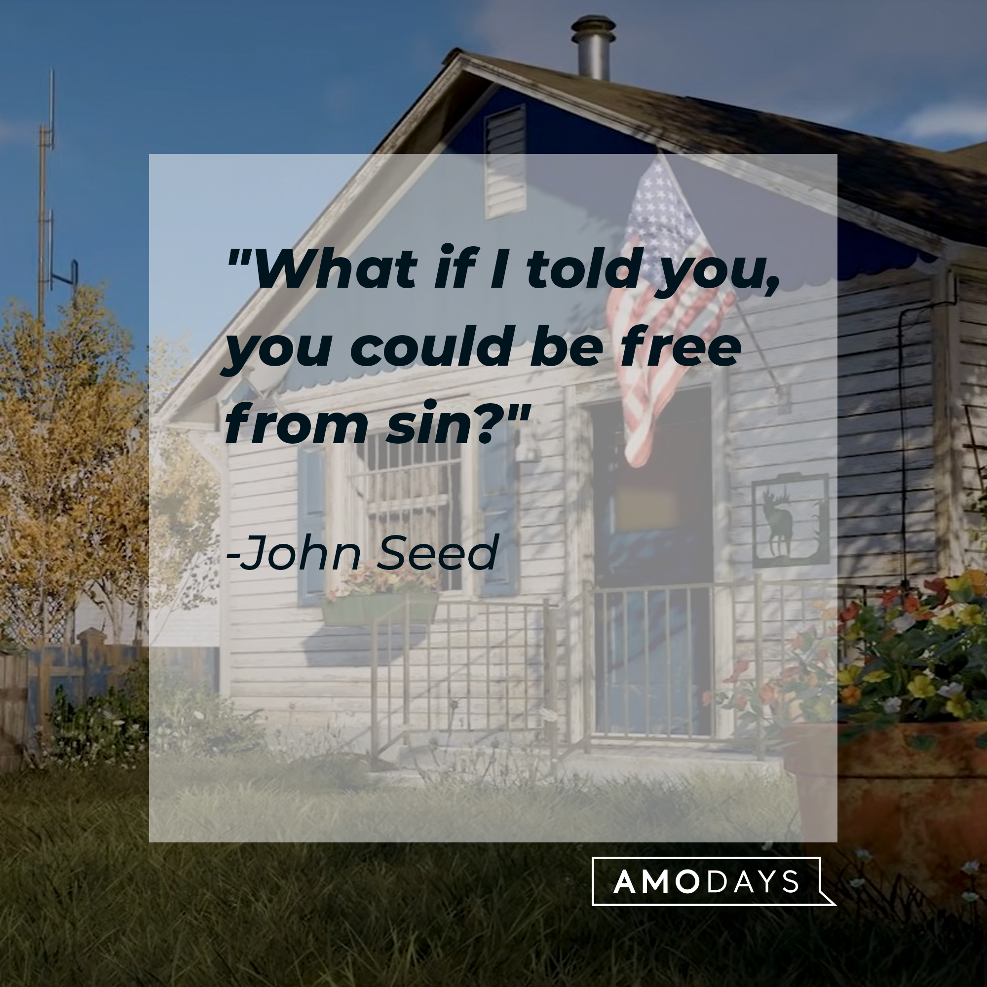 An image of "Far Cry 5" with John Seed's quote: "What if I told you, you could be free from sin?" | Source: youtube.com/Ubisoft North America