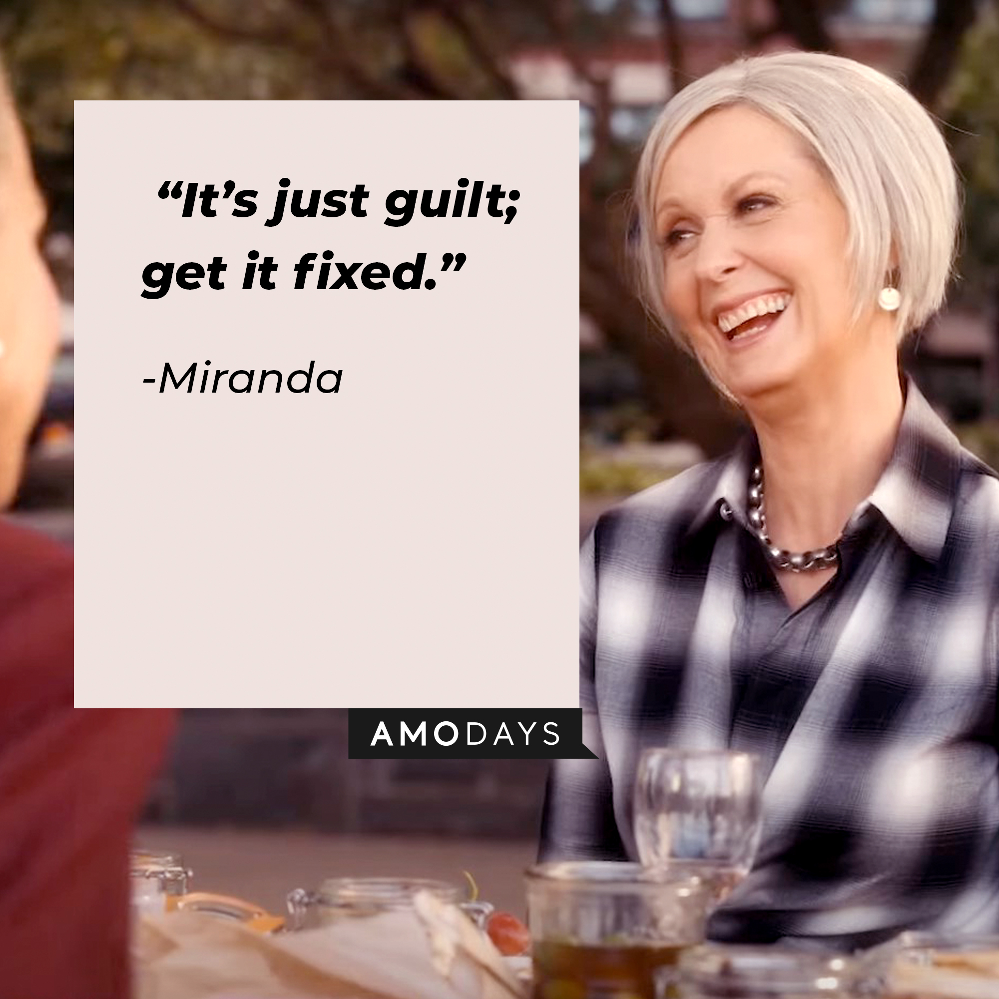 An image of Miranda  with her quote:.”“It’s just guilt; get it fixed.” |  facebook.com/justlikethatmax